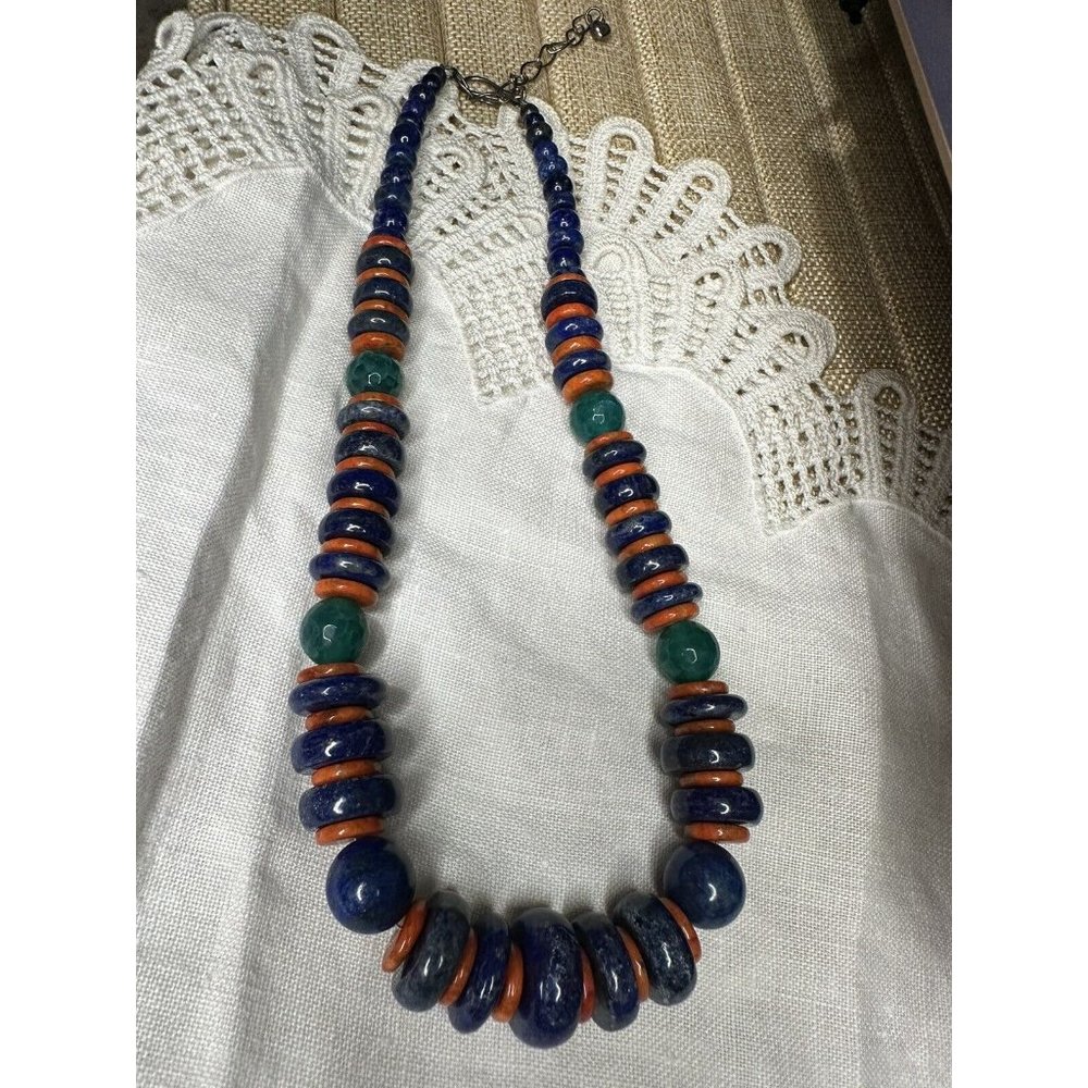 Jay King DTR Desert Rose Trading Sterling Silver Blue Lapis Orange Turq Necklace - Picture 5 of 7